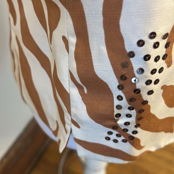 ICE Brown and White Button front Collared Sleeveless Blouse Size L EUC - Picture 3 of 9